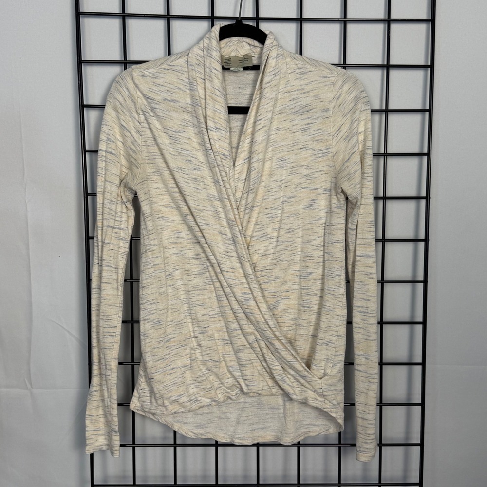 Saturday Sunday Anthropologie Elsa Marled Wrap Top Womens Small Cream Space Dye